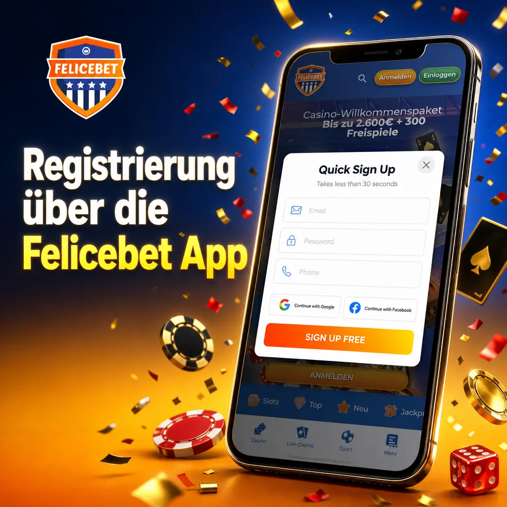 Registrierung über die Felicebet App: Anmeldung per Telefonnummer, E-Mail oder Social-Media-Login